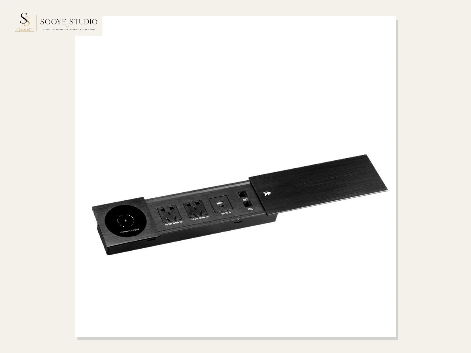 DP-03 Sliding-Cover Recessed Multimedia Desk Power Module clean white-background product view