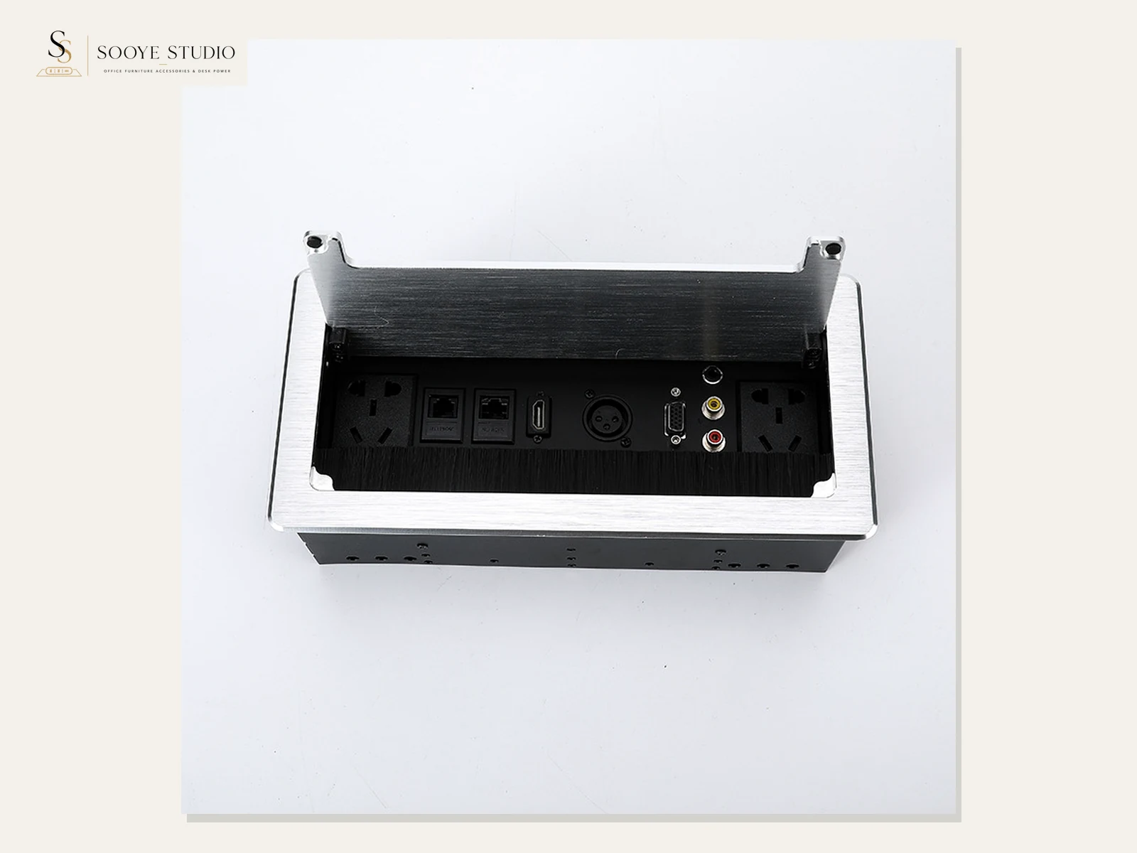 DP-07 Manual Flip-Up Brush Multimedia Desk Box clean white-background product view