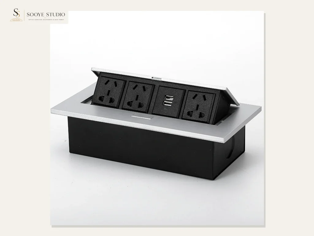DP-10 Flip-Up Aluminum Multimedia Desk Power Box clean white-background product view