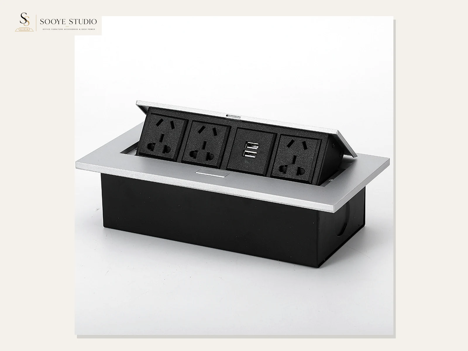 DP-10 Flip-Up Aluminum Multimedia Desk Power Box clean white-background product view