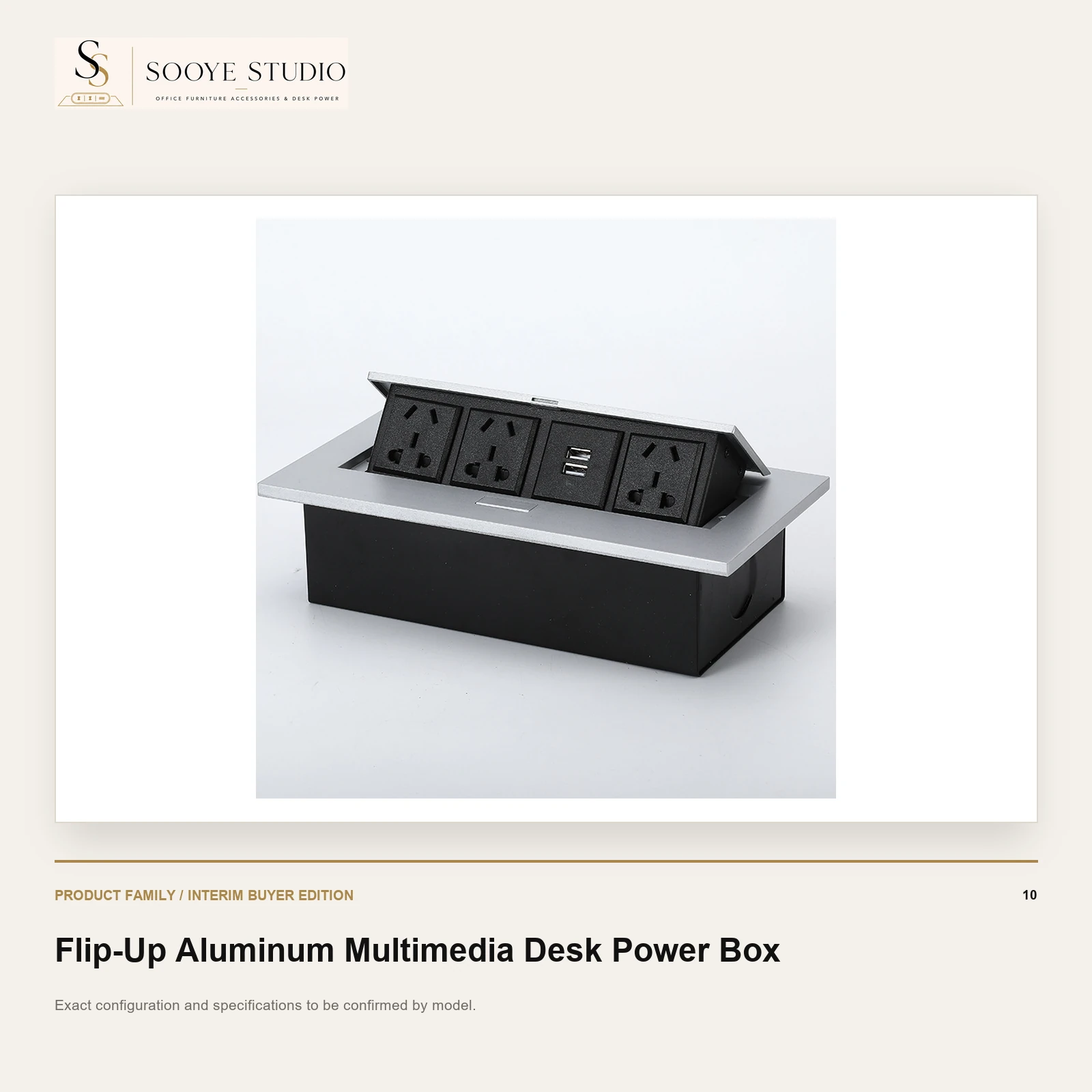 Flip-Up Aluminum Multimedia Desk Power Box - Sooye Studio product preview
