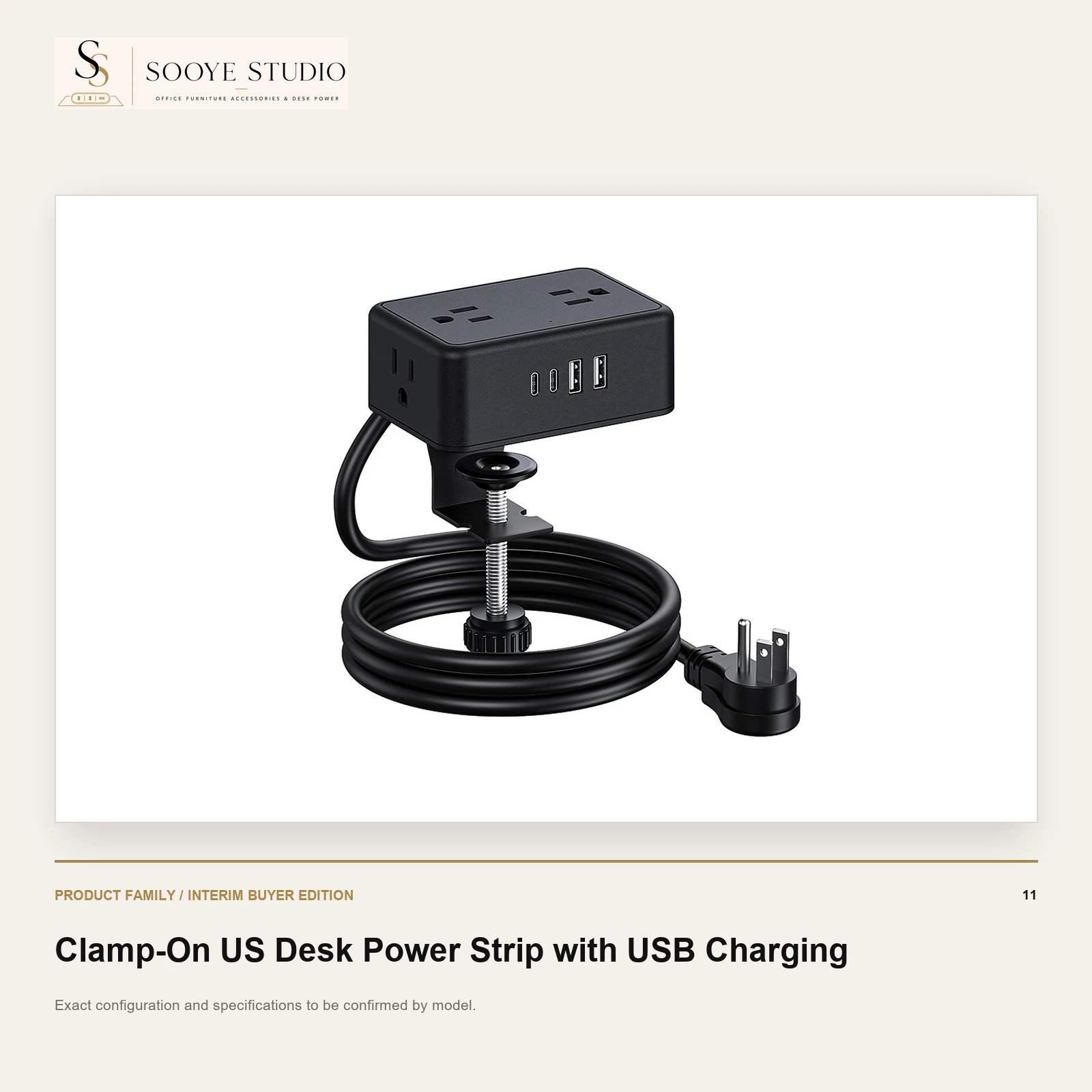 Clamp-On US Desk Power Strip with USB Charging - Sooye Studio product preview