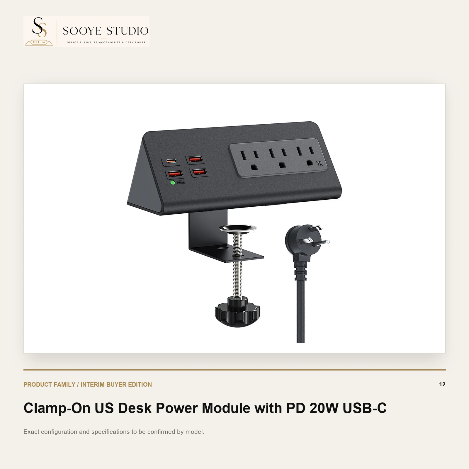 Clamp-On US Desk Power Module with PD 20W USB-C - Sooye Studio product preview