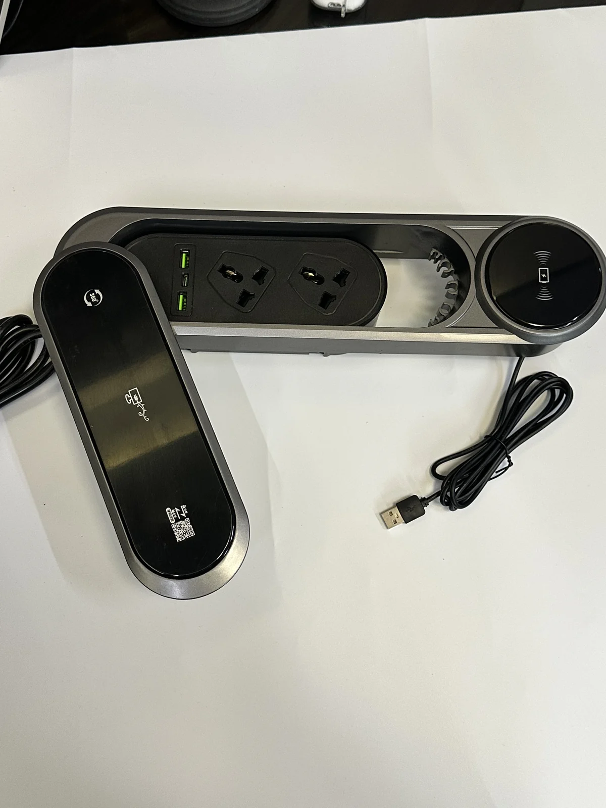 DP-08 rotating desk power module real product view for movement-clearance planning
