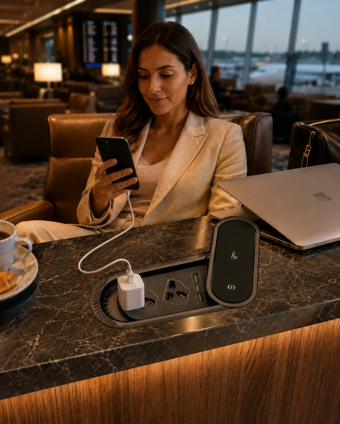 Illustrative hospitality charging context at a table
