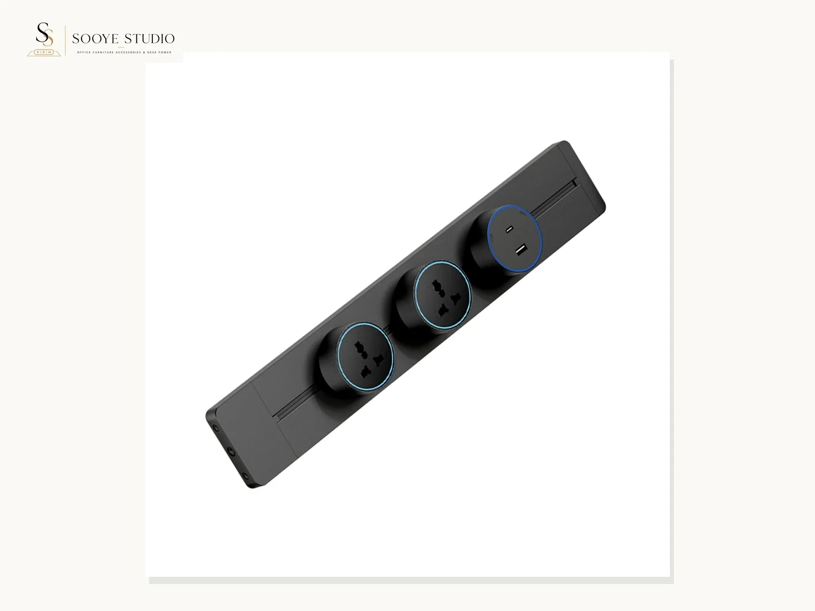 Surface-mounted modular power track shown as a product reference